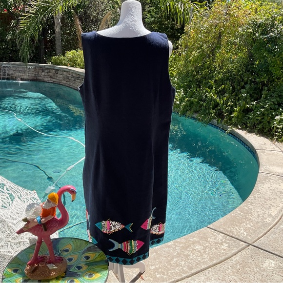 Talbots sequin Fish 🐟 embroidered embellished navy sheath Dress size 16 ⭐️ - Picture 5 of 9